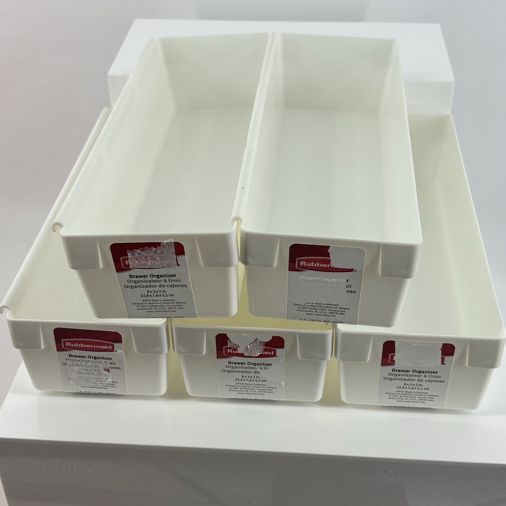 Lot Of 5 Rubbermaid Vintage 9x3x2" Interlocking Drawer Organizers L3-2915-RO-WHT